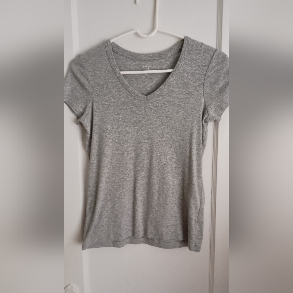 Land's End vneck tee shirt Heather grey size S